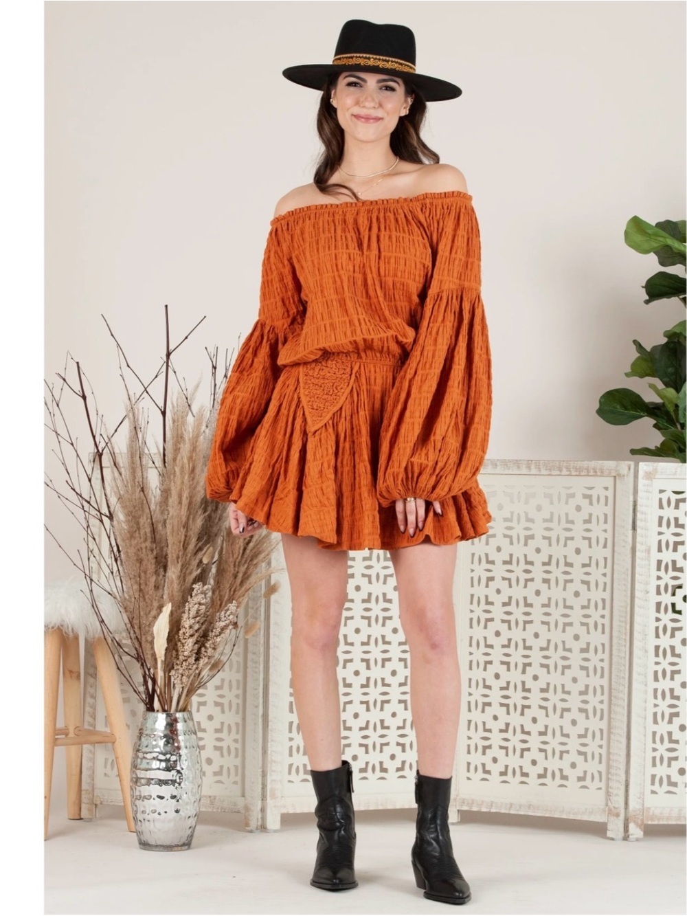 Lucca Sandrine Drop waist Dress Color Rust  NWT Elastic waist.